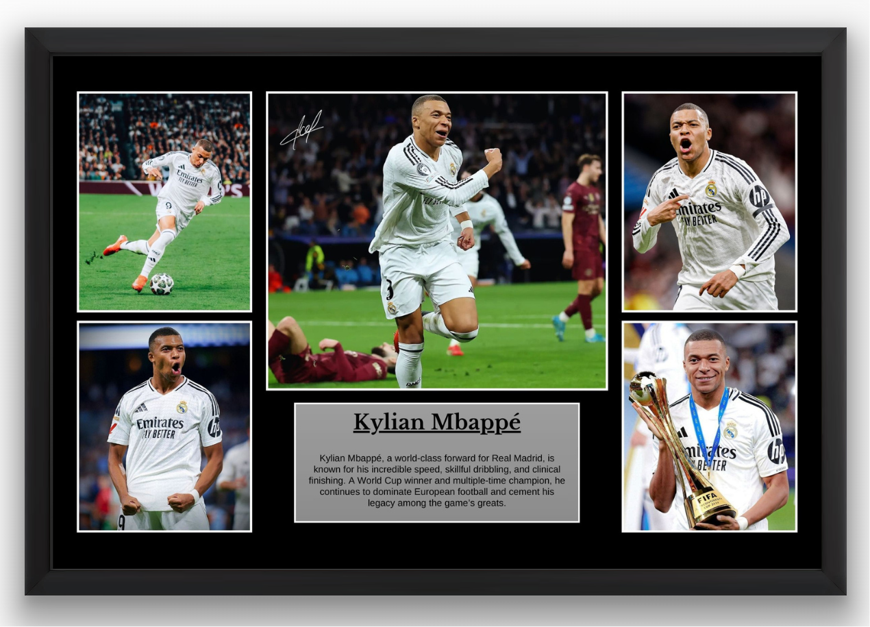 Kylian Mbappé Real Madrid Poster – 4K Premium Picture with Frame & Autograph